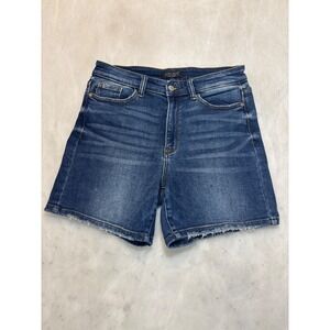 Judy Blue High Rise Denim Shorts Distressed Frayed Hem Dark Wash Size M